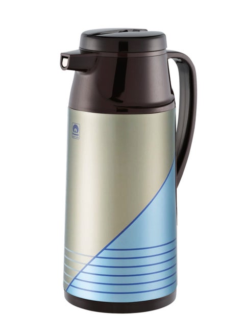 Vacuum Flask Tea Coffee Glass Liner Thermos Japan with Button 138 Blue 1.0Ltr