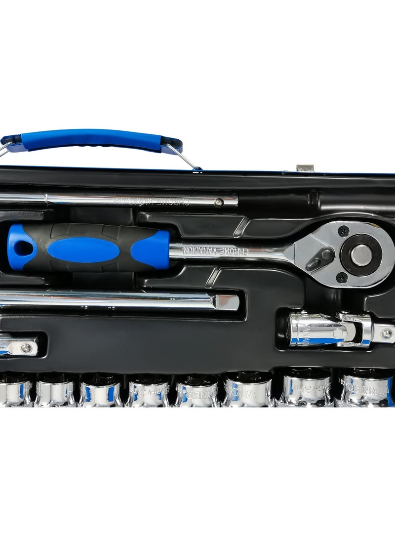 WINNER CRV24 Chrome Vanadium 24 Pcs Professional Socket Wrench Set with Ratchet - Precision Repair Tools for Every Handyman