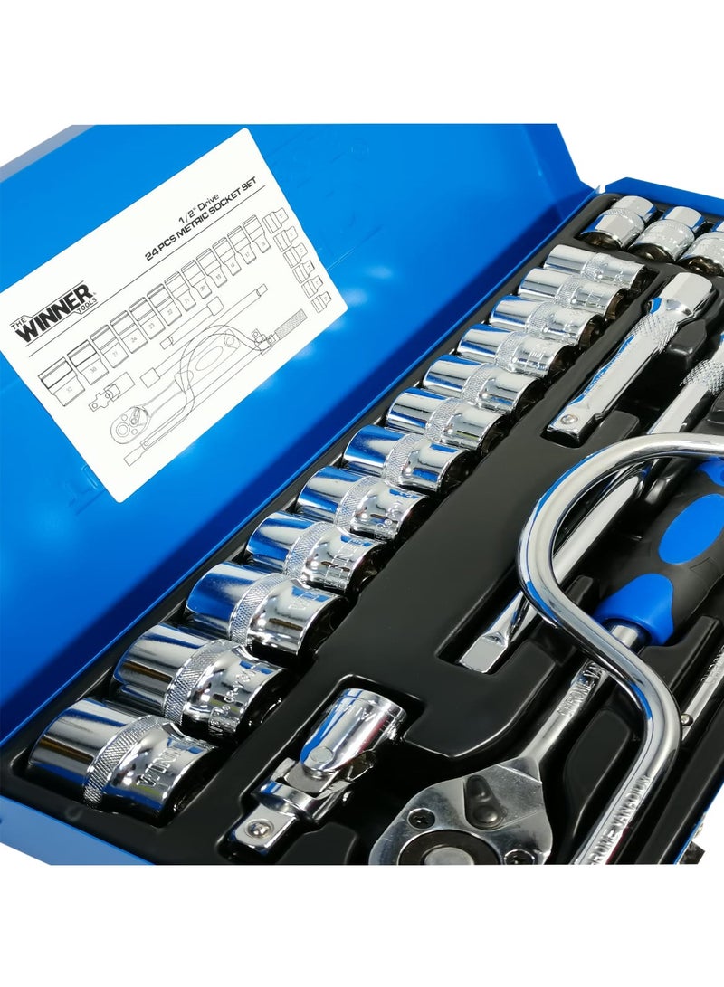 WINNER CRV24 Chrome Vanadium 24 Pcs Professional Socket Wrench Set with Ratchet - Precision Repair Tools for Every Handyman