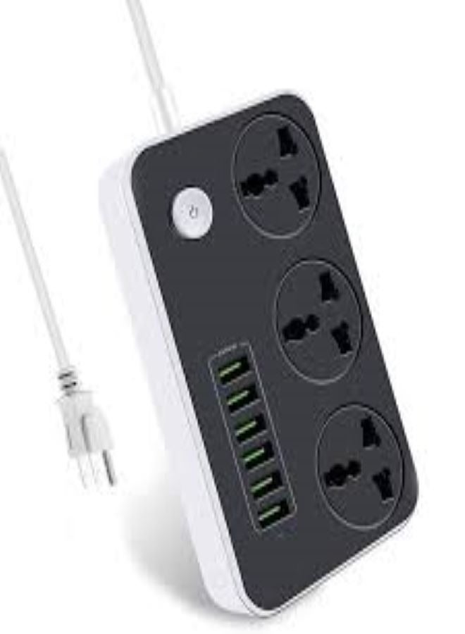 3 Power Socket With 6 USB Extension black/Grey - Image 1