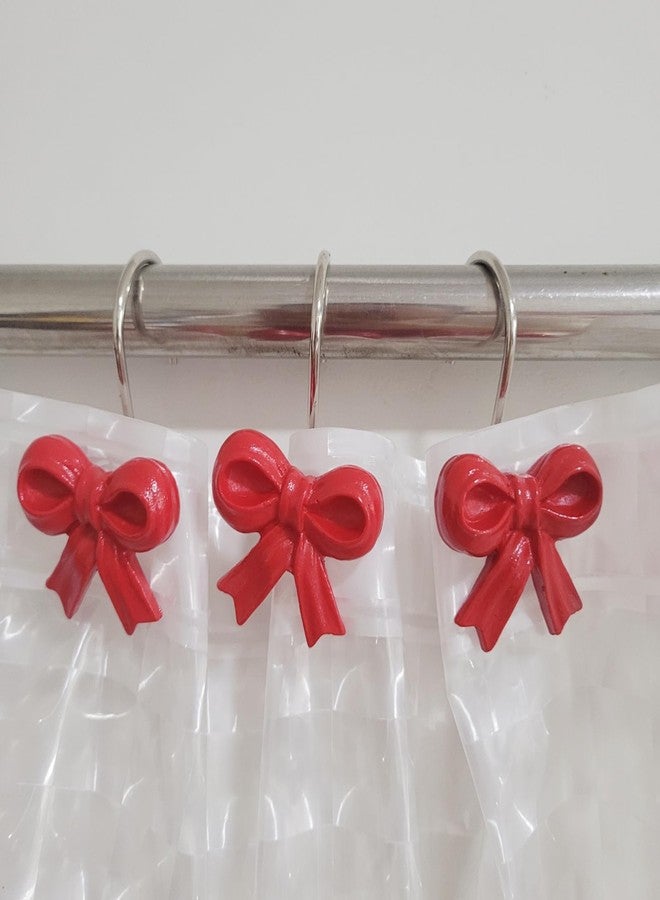 Twofishes Home Fashion Xmas Red Gifst Bows Shower Curtain Rins Pack of 12 Decorative Rust Proof Xmas Gifts Red Bows Curtain Hooks Set of 12 - Image 5