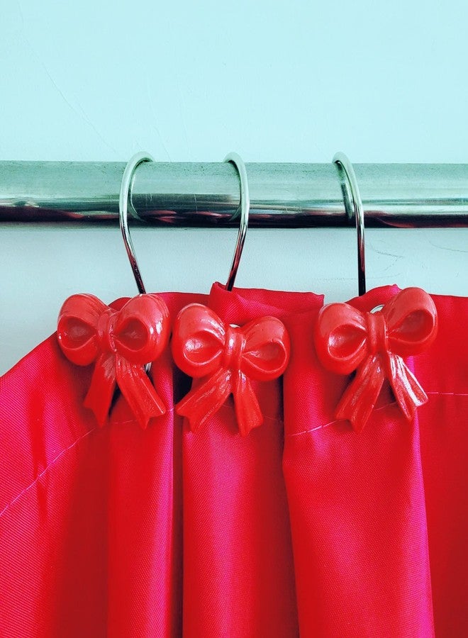 Twofishes Home Fashion Xmas Red Gifst Bows Shower Curtain Rins Pack of 12 Decorative Rust Proof Xmas Gifts Red Bows Curtain Hooks Set of 12 - Image 2