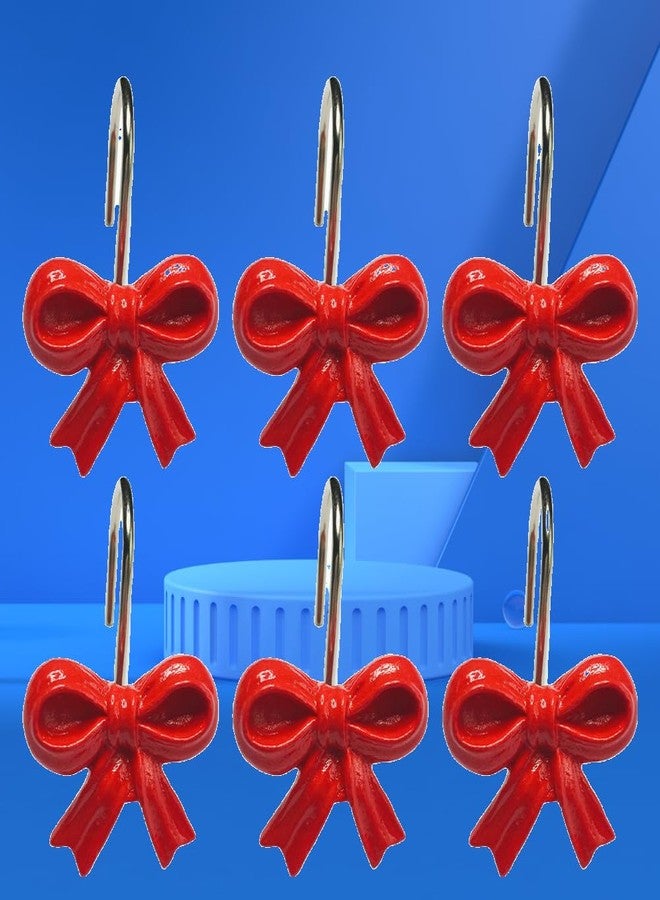Twofishes Home Fashion Xmas Red Gifst Bows Shower Curtain Rins Pack of 12 Decorative Rust Proof Xmas Gifts Red Bows Curtain Hooks Set of 12 - Image 4