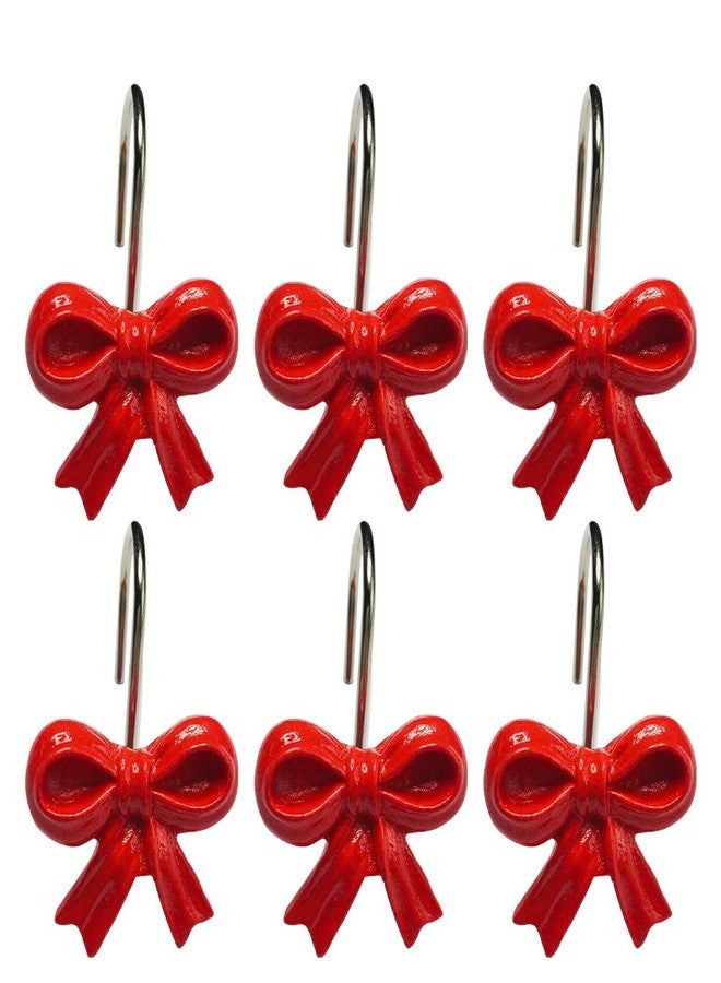 Twofishes Home Fashion Xmas Red Gifst Bows Shower Curtain Rins Pack of 12 Decorative Rust Proof Xmas Gifts Red Bows Curtain Hooks Set of 12 - Image 3