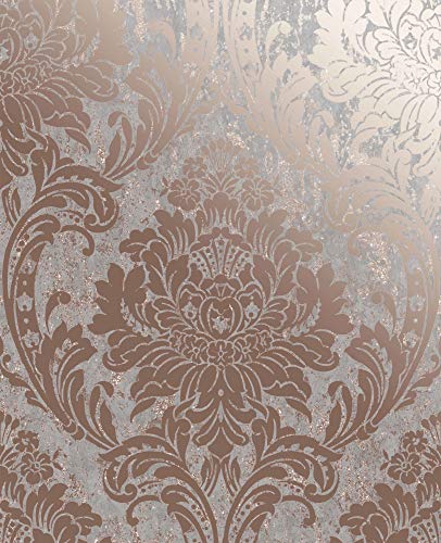 Graham & Brown Milan Damask Rose Gold and Grey Wallpaper - Image 1
