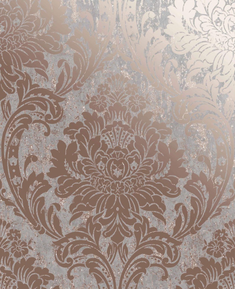 Graham & Brown Milan Damask Rose Gold and Grey Wallpaper - Image 2