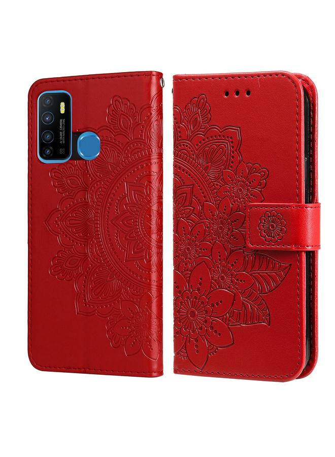 إيروريكس جراب جلدي من البولي يوريثان بتصميم نقش زهور 7 بتلات مع حامل وفتحات للبطاقات ومحفظة وإطار صورة لهاتف Infinix Hot 9 / Note 7 Lite / X655C - Image 1