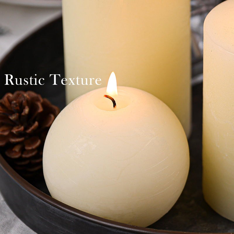 MOSROAD Ivory Rustic Textured Pillar Candles Set - 4 Pcs Assorted Sizes Unscented Pillar Candle, Decorative Farmhouse Candles for Home Centerpiece Decor, Holiday Dinner Table, Dripless & Smokeless - Image 5