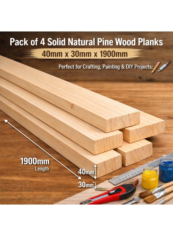 عبوة من 4 ألواح خشب صنوبر طبيعي صلب مقاس 40 × 30 × 1900 مم | خشب سوفت وود للأشغال اليدوية والرسم ومشاريع DIY