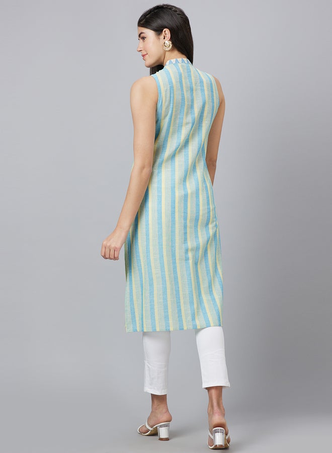 Globus Striped Sleeveless Straight Cotton Kurta - Image 3