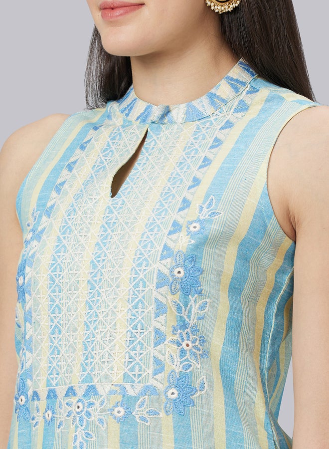 Globus Striped Sleeveless Straight Cotton Kurta - Image 5