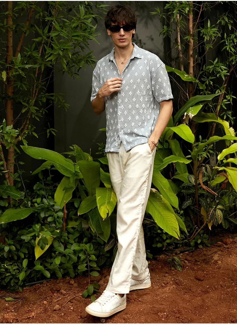 Campus Sutra Men's Baby Blue Floral-Tactile Oversized Shirt