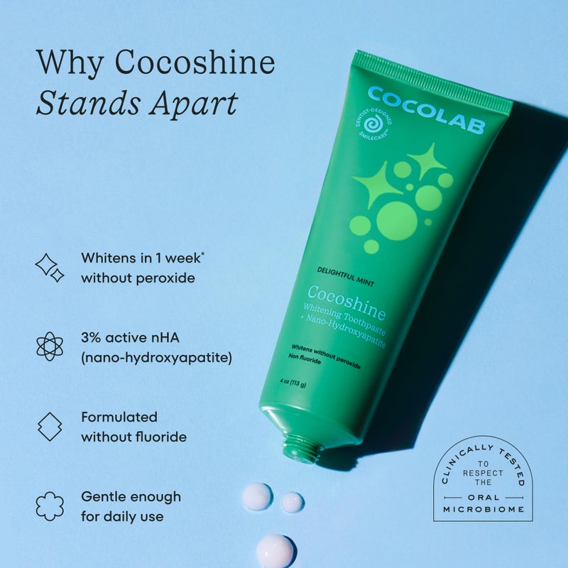 Cocolab Cocoshine Teeth Whitening Toothpaste by Cocolab, Nano-Hydroxyapatite Toothpaste, Non-Fluoride with Xylitol and Coconut Oil, Gently Formulated for Sensitive Teeth, for Adults and Kids, Mint, 4 Oz - Image 3