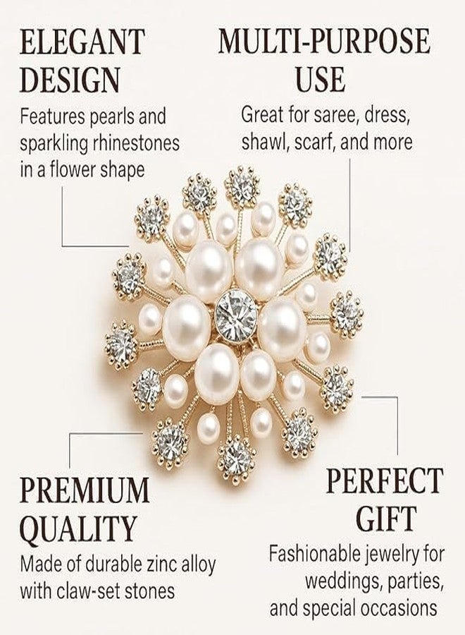 CREWLA Pearl Crystal Snowflake Flower Design Brooch Pin Badge Fashionable Charming Dress Scarves Shawl Clip Clothes Bags Decoration Jewelry Gift for Women Girls - Image 3