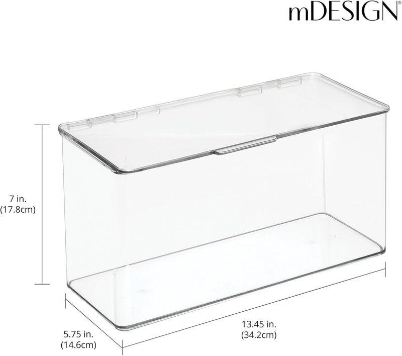 mDesign mDesign Plastic Bathroom Storage Organizer Box Containers with Hinged Lid for Vanity Drawers  Holds Lotions Face Towels Cotton Swabs Soap or Accessories  Lumiere Collection  4 Pack  Clear  - Image 4