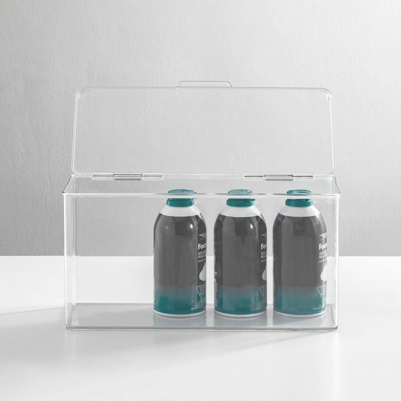 mDesign mDesign Plastic Bathroom Storage Organizer Box Containers with Hinged Lid for Vanity Drawers  Holds Lotions Face Towels Cotton Swabs Soap or Accessories  Lumiere Collection  4 Pack  Clear  - Image 3