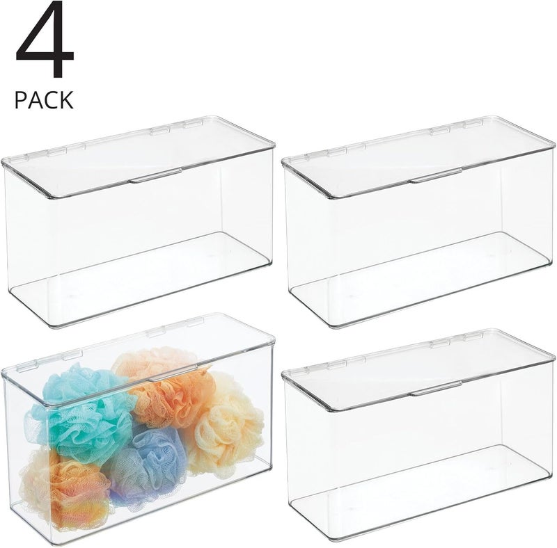 mDesign mDesign Plastic Bathroom Storage Organizer Box Containers with Hinged Lid for Vanity Drawers  Holds Lotions Face Towels Cotton Swabs Soap or Accessories  Lumiere Collection  4 Pack  Clear  - Image 2