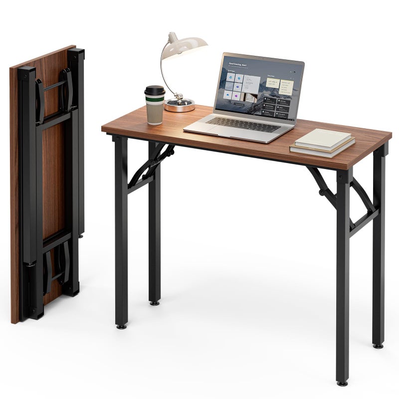 Frylr Small Folding Computer Desk â€“ Portable 35.8 Inch Foldable Laptop Table, No-Assembly, Collapsible and Compact for Easy Storage, Lightweight for Small Spaces, Craft and Study Use, Dark Walnut - Image 1