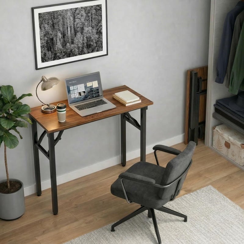 Frylr Small Folding Computer Desk â€“ Portable 35.8 Inch Foldable Laptop Table, No-Assembly, Collapsible and Compact for Easy Storage, Lightweight for Small Spaces, Craft and Study Use, Dark Walnut - Image 2