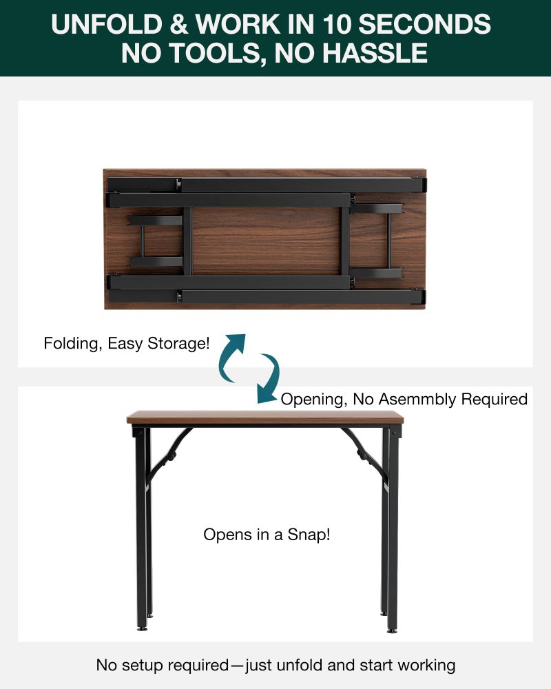 Frylr Small Folding Computer Desk â€“ Portable 35.8 Inch Foldable Laptop Table, No-Assembly, Collapsible and Compact for Easy Storage, Lightweight for Small Spaces, Craft and Study Use, Dark Walnut - Image 3