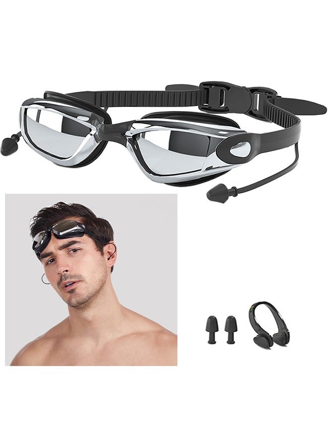 HS Professional Waterproof Swimming Goggles, Anti Fog Swimming Goggles With Ultra Wide And Crystal Clear View and UV Protection, Swim Goggles Kit Comes With Nose Clip And Earplugs - Image 1