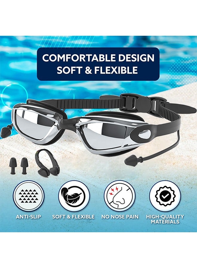 HS Professional Waterproof Swimming Goggles, Anti Fog Swimming Goggles With Ultra Wide And Crystal Clear View and UV Protection, Swim Goggles Kit Comes With Nose Clip And Earplugs - Image 2
