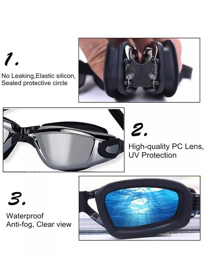 HS Professional Waterproof Swimming Goggles, Anti Fog Swimming Goggles With Ultra Wide And Crystal Clear View and UV Protection, Swim Goggles Kit Comes With Nose Clip And Earplugs - Image 3
