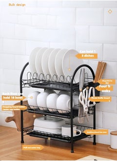 Haidue 3 Tier Iron Dish Rack With Polypropylene Cup Tray Metal Iron Polypropylene Modern Houseware Dish Rack (Black)  - Image 2