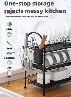 Haidue 3 Tier Iron Dish Rack With Polypropylene Cup Tray Metal Iron Polypropylene Modern Houseware Dish Rack (Black)  - Image 5