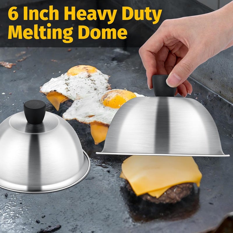 غطاء تغطية من نوع “Melting Dome” للمقلاة، مجموعة من 4 قطع من شركة ، مصنوع من فولاذ مقاوم للصدأ عالي الجودة، مناسب للطهي في المطبخ وشواء البرغر، آمن للاستخدام في غسالة الأطباق. - Image 5