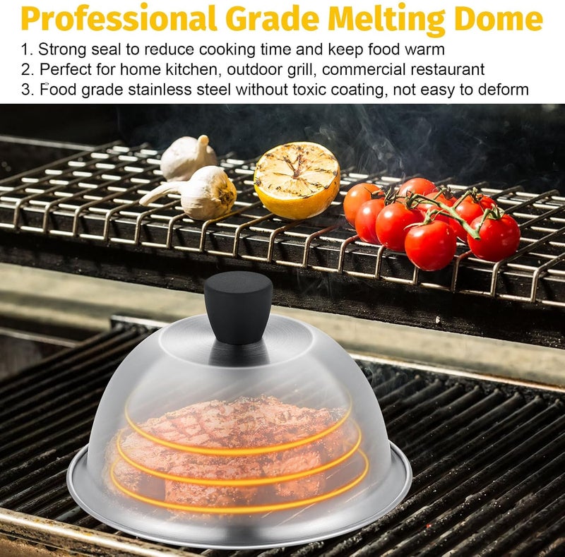غطاء تغطية من نوع “Melting Dome” للمقلاة، مجموعة من 4 قطع من شركة ، مصنوع من فولاذ مقاوم للصدأ عالي الجودة، مناسب للطهي في المطبخ وشواء البرغر، آمن للاستخدام في غسالة الأطباق. - Image 4