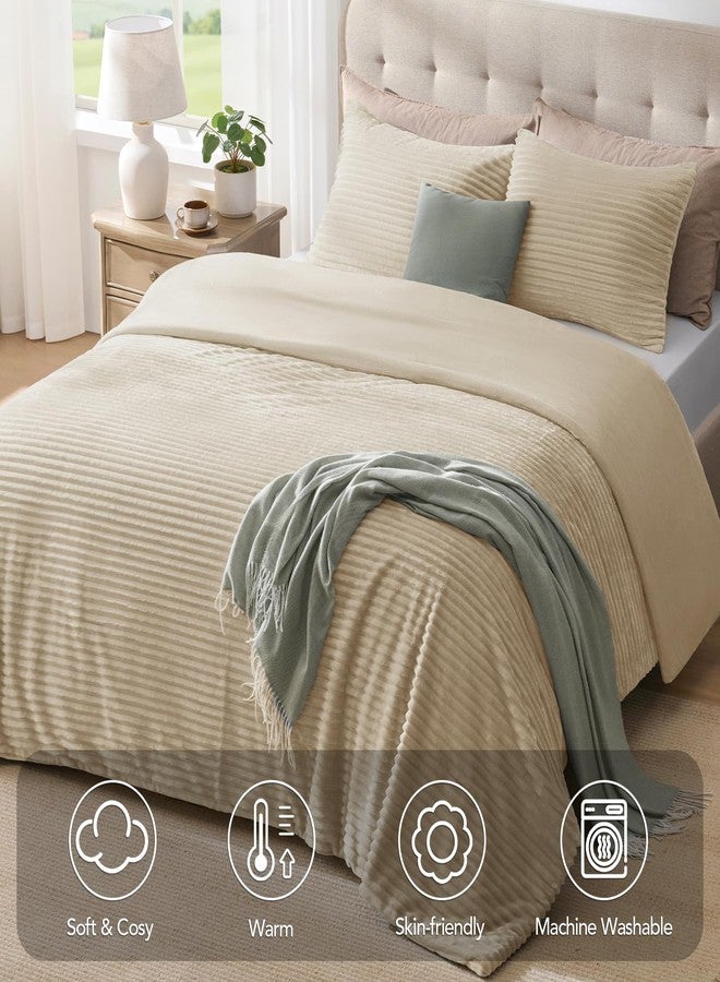 Quataly Fluffy Queen Comforter Set 3 Pieces - Soft & Fuzzy Linen Comforters Queen Size for Winter Fleece Bedding Set,1 Luxury Down Alternative Comforter with 2 Pillow Shams - Image 2