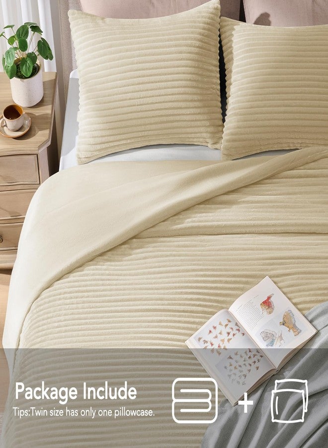 Quataly Fluffy Queen Comforter Set 3 Pieces - Soft & Fuzzy Linen Comforters Queen Size for Winter Fleece Bedding Set,1 Luxury Down Alternative Comforter with 2 Pillow Shams - Image 4