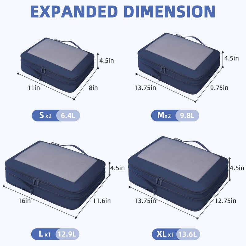BAGAIL 4 Set/6 Set/8 Set Compression Packing Cubes Travel Accessories Expandable Packing Organizers (Square Mesh, 06-Navy) - Image 2