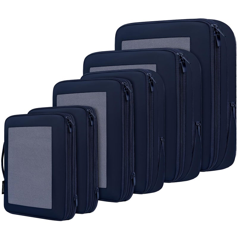 BAGAIL 4 Set/6 Set/8 Set Compression Packing Cubes Travel Accessories Expandable Packing Organizers (Square Mesh, 06-Navy) - Image 1