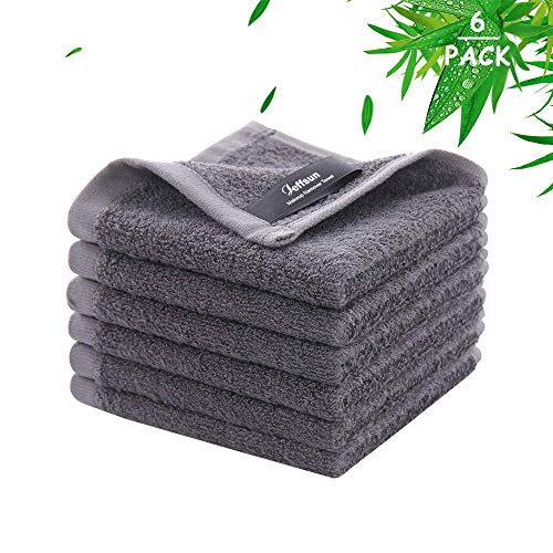 JEFFSUN Wash Cloths 6 Pack, Super Soft and Skin Friendly Face Towel for Sensitive Skin, Reusable Washable Makeup Remover Cloth, 10x10 inch Small Face Washcloth, Easy to Rinse Dark Grey Facial Cleaning Cloths - Image 1