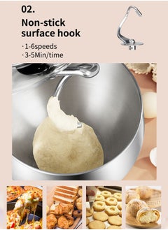 sokany Stand Mixer Kitchen Machine,11L/6 Speed 1700W Electric Food Mixer with Stainless Steel Mixing Bowl  with Pulse or Eject Button Whisk Beaters Dough Hook,Ideal for Bread and Dough,SK-269,Silver  - Image 3