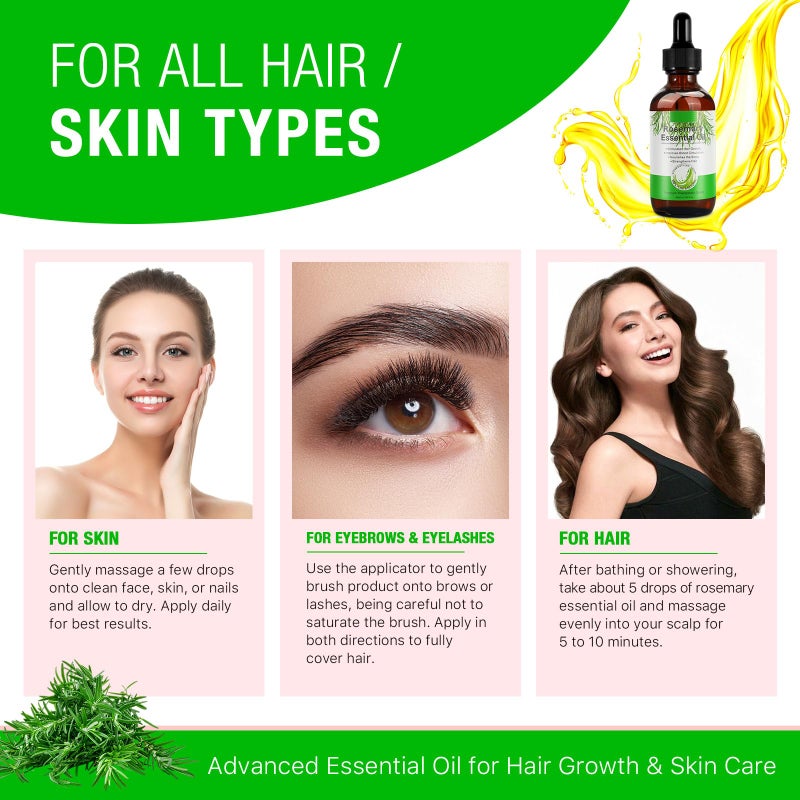 ATOANY Rosemary Oil for Hair Growth 2.02 Fl Oz with Scalp Massager, Pure Rosemary Essential Oil for Eyelashs, Eyebrows, Face, Skin Care, Body Massage, Nourishes The Scalp, Improve Blood Circulation - Image 4