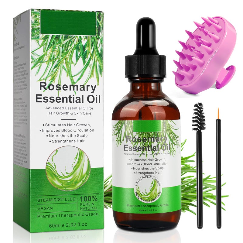 ATOANY Rosemary Oil for Hair Growth 2.02 Fl Oz with Scalp Massager, Pure Rosemary Essential Oil for Eyelashs, Eyebrows, Face, Skin Care, Body Massage, Nourishes The Scalp, Improve Blood Circulation - Image 1