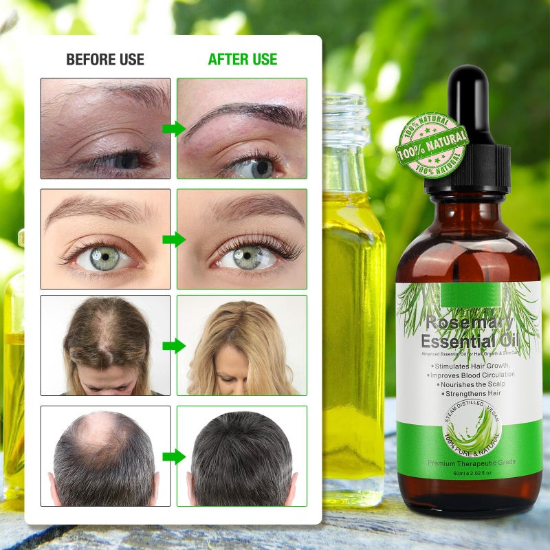 ATOANY Rosemary Oil for Hair Growth 2.02 Fl Oz with Scalp Massager, Pure Rosemary Essential Oil for Eyelashs, Eyebrows, Face, Skin Care, Body Massage, Nourishes The Scalp, Improve Blood Circulation - Image 3