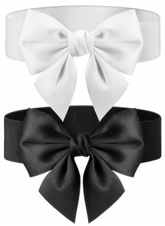 Wide Elastic Belt Women's Bowknot Belt Ladies Stretchy Bow Belt for  Party Casual Matching Women Dresses  2 Pcs