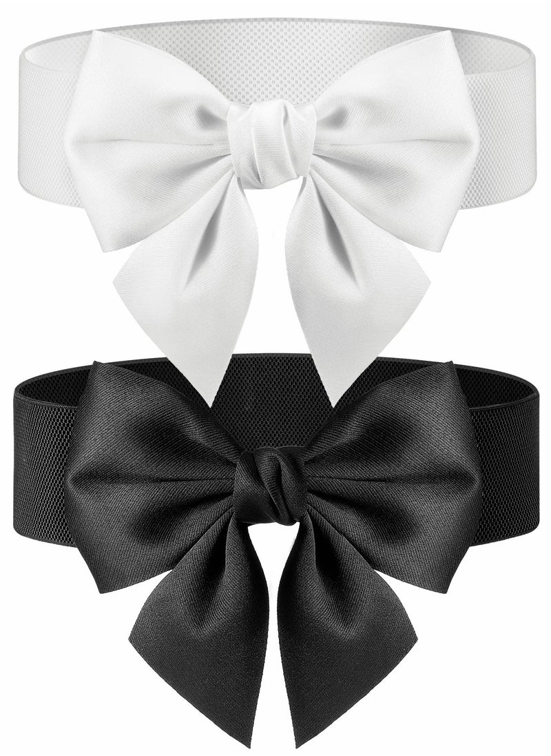 Excefore - Wide Elastic Belt Women's Bowknot Belt Ladies Stretchy Bow Belt for  Party Casual Matching Women Dresses  2 Pcs - Image 1