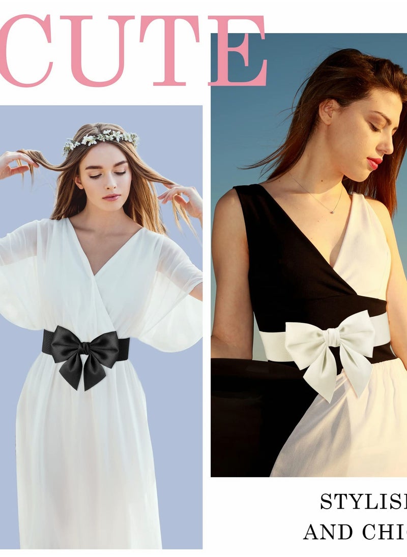 Excefore - Wide Elastic Belt Women's Bowknot Belt Ladies Stretchy Bow Belt for  Party Casual Matching Women Dresses  2 Pcs - Image 1