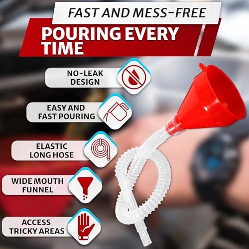 PIKTIME Long Flexible Funnel with Hose - 3'' Wide 23'' Long Oil Funnel with Hose Long Funnel for Transmission Fluid - Long Funnel with Flexible Hose Water Funnel with Tube Watering Funnel - Image 4