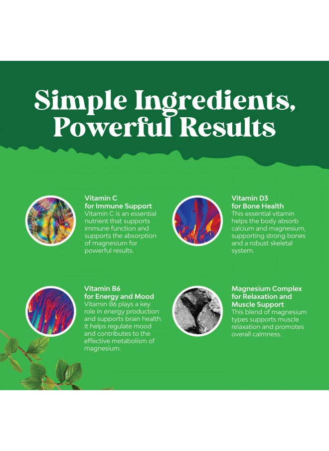 Sugar Free Magnesium Glycinate Chewable - Chewable Magnesium for Adults & Kids with Glycinate Taurate & Citrate Complex Plus Vitamins D3 B6 & C - Vegetarian Non-GMO & No Artificial Flavors (60 Day)