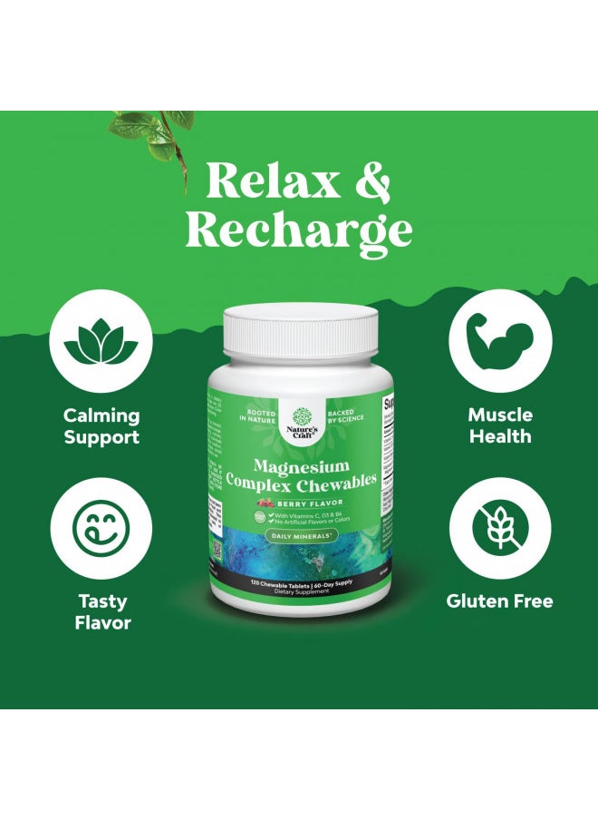 Sugar Free Magnesium Glycinate Chewable - Chewable Magnesium for Adults & Kids with Glycinate Taurate & Citrate Complex Plus Vitamins D3 B6 & C - Vegetarian Non-GMO & No Artificial Flavors (60 Day)