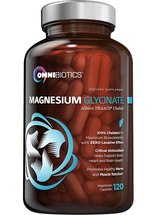 OmniBiotics Magnesium Glycinate Pure Albion TRAACS Bisglycinate Chelate Supplement - 200mg - 120 Vegetarian Capsules - Image 1