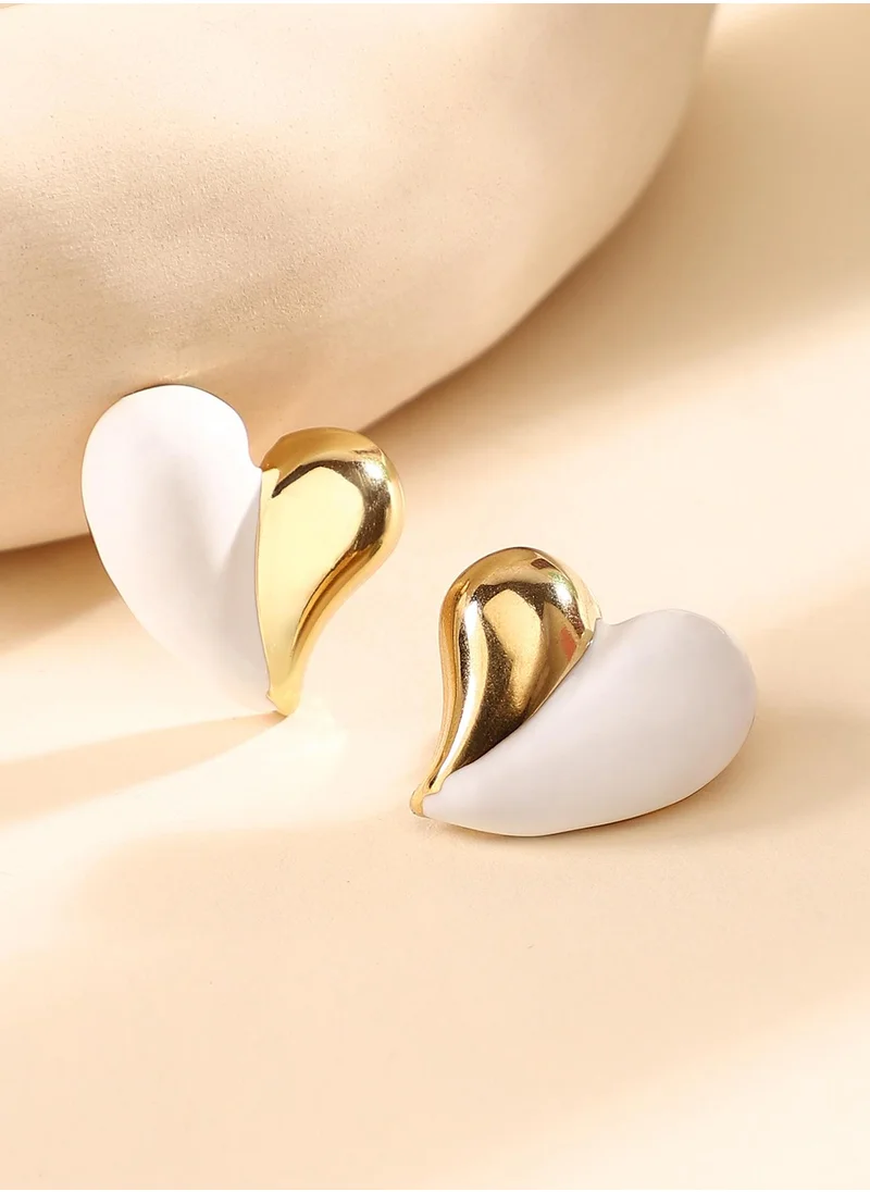 SOHI SOHI Women's The Chonky-Coeur Stud Earrings For Casual Wear | Chalk White Colour | Alloy Material | Push Back Closure | MetallicEarrings | Stud Earrings For Women & Girls