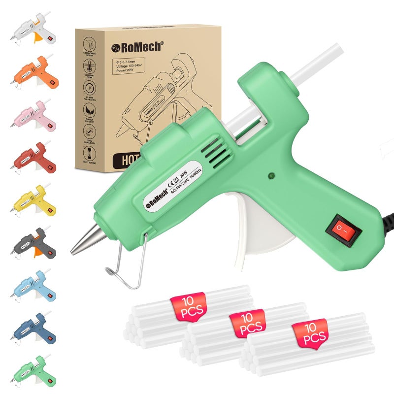 ROMECH 20W Mini Hot Glue Gun with 30 Glue Sticks Set, Fast Preheating Hot Glue Gun Kit Heavy Duty Gluegun for Craft, DIY, Repairs (Green) - Image 1