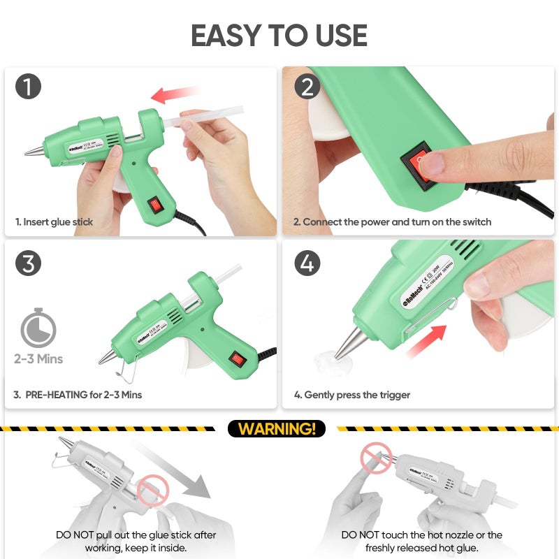 ROMECH 20W Mini Hot Glue Gun with 30 Glue Sticks Set, Fast Preheating Hot Glue Gun Kit Heavy Duty Gluegun for Craft, DIY, Repairs (Green) - Image 5